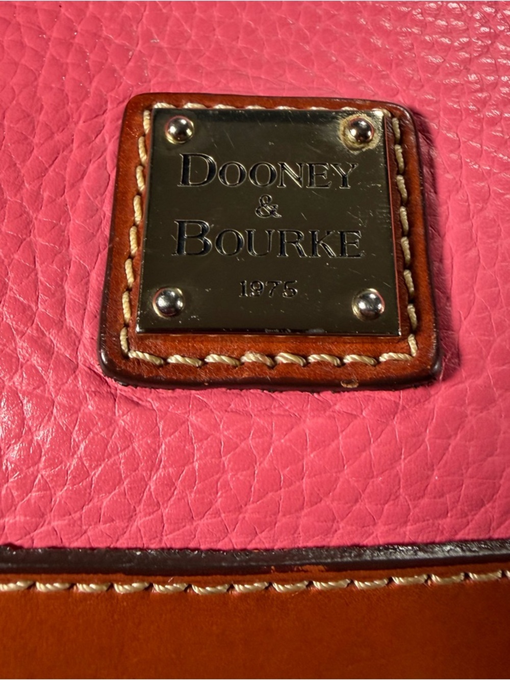 Dooney & Bourke Hot Pink Leather Satchel with Brown Trim - Picture 2 of 13